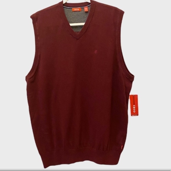 IZOD NWT 100% Cotton Sweater Vest XL Tall Burgundy - Picture 1 of 7